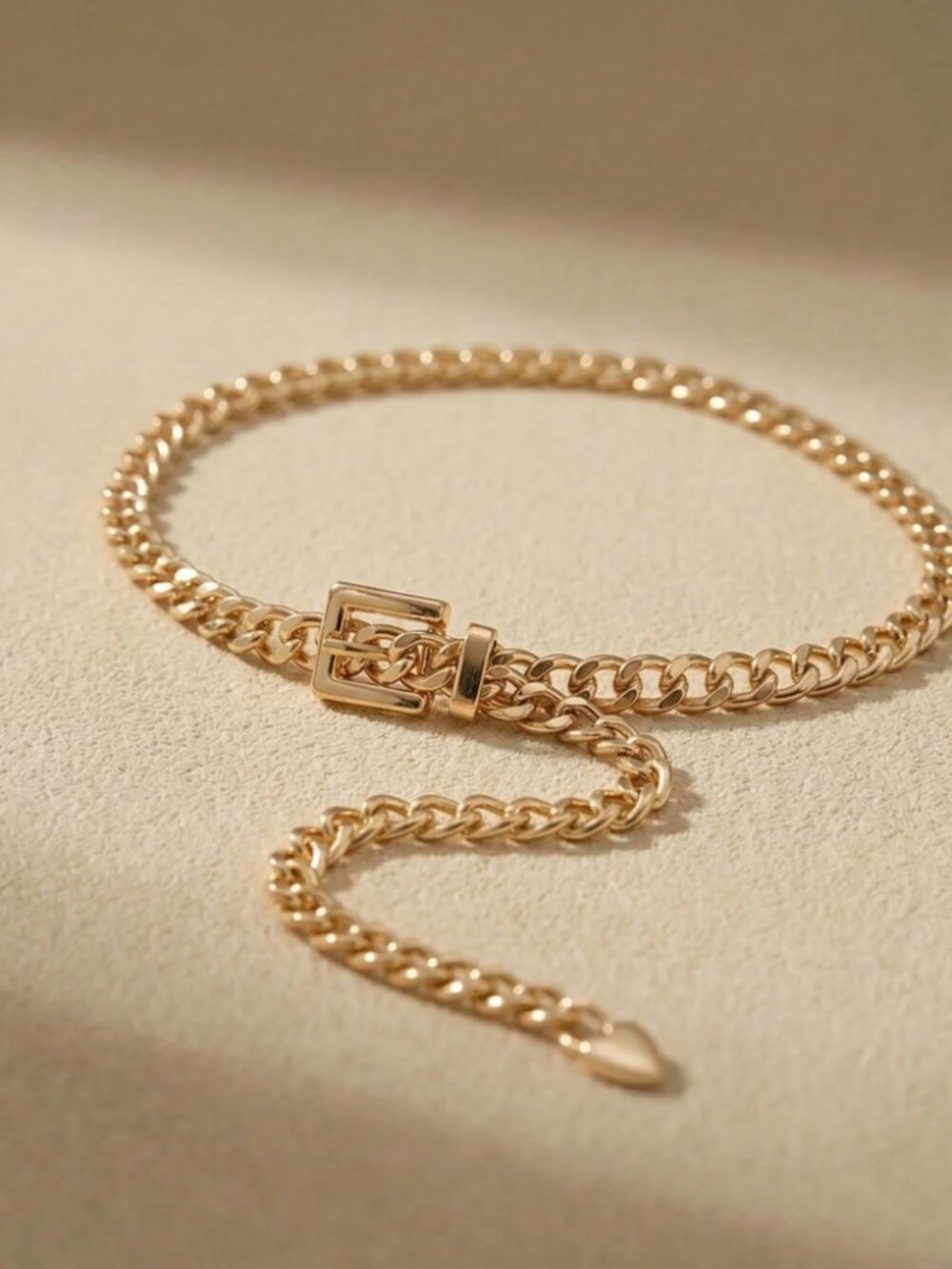 Gold Curb Chain Belt with Buckle Detail